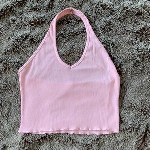 NWOT 2 cropped halter tops Pink and White